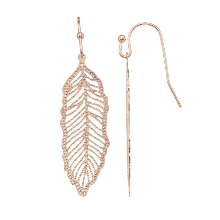 Lc Lauren Conrad Filigree Feather Nickel Free Drop Earrings, Women's, Pink