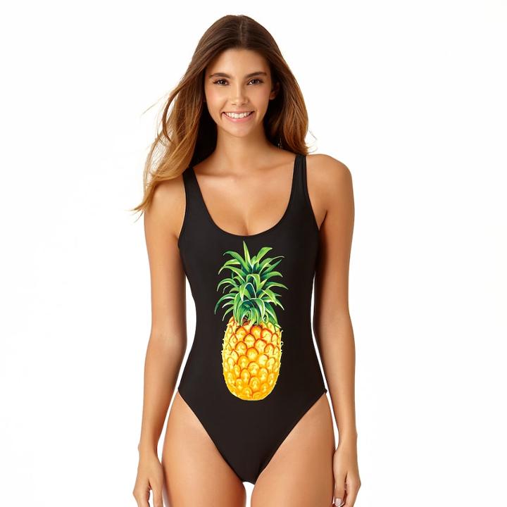 Juniors' California Sunshine Pineapple One-piece Swimsuit, Women's, Size: Small, Black