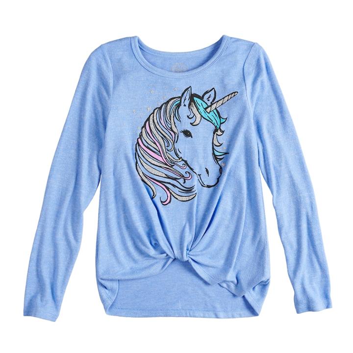 Girls 7-16 & Plus Size So&reg; Cozy Front Knot Long Sleeve Graphic Tee, Size: 12, Light Blue