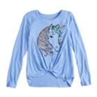 Girls 7-16 & Plus Size So&reg; Cozy Front Knot Long Sleeve Graphic Tee, Size: 12, Light Blue