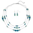 Simulated Turquoise Multi Strand Necklace & Drop Earring Set, Women's, Multicolor