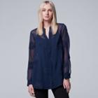 Women's Simply Vera Vera Wang Embroidered Chiffon Tunic, Size: Xl, Blue