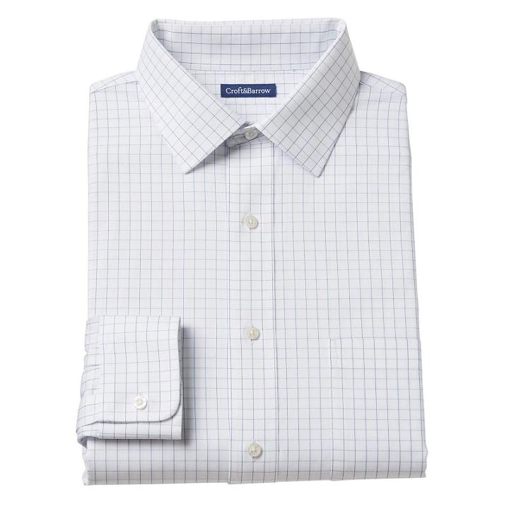 Men's Croft & Barrow&reg; Classic-fit Dogbone Textured No-iron Spread-collar Dress Shirt, Size: 15.5-32/33, White