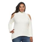 Plus Size Jennifer Lopez Cold-shoulder Mockneck Sweater, Women's, Size: 3xl, Natural