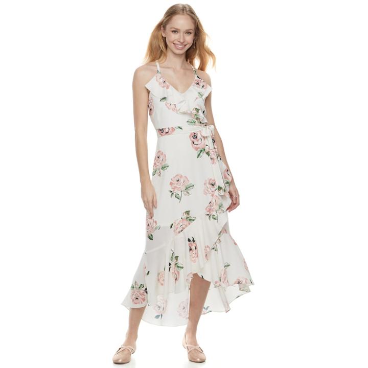 Disney Princess Juniors' Floral Ruffle Midi Dress, Teens, Size: Medium, Multi Pink