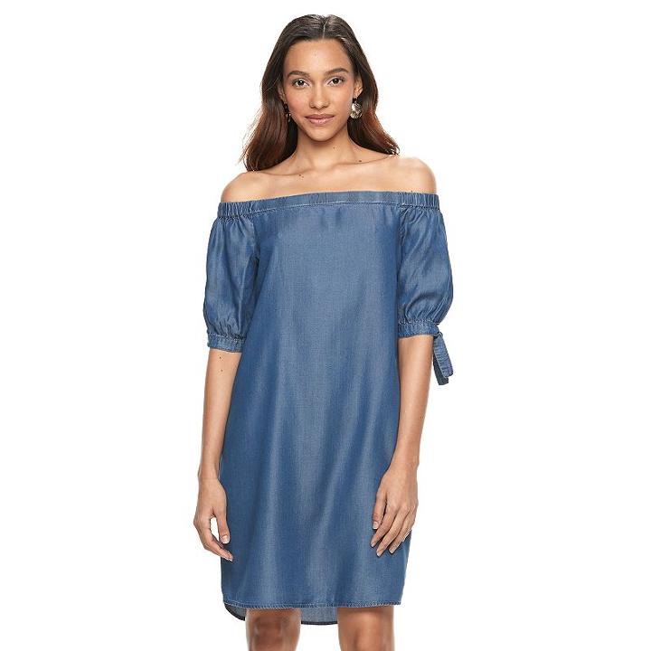 Women's Apt. 9&reg; Off-the-shoulder Chambray Dress, Size: Xxl, Dark Blue