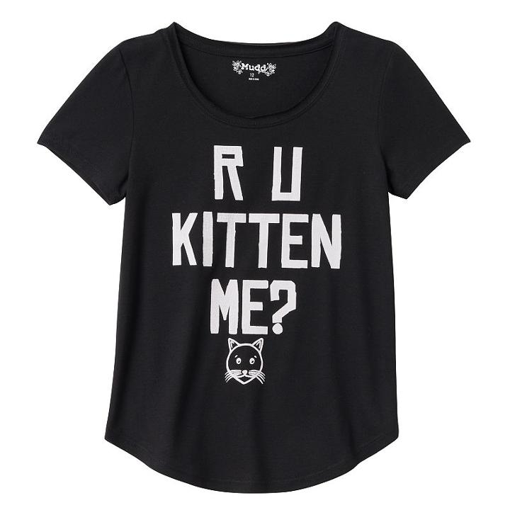 Girls 7-16 & Plus Size Mudd® Raw Edge Scoopneck Shiny Graphic Tee, Girl's, Size: 14, Black
