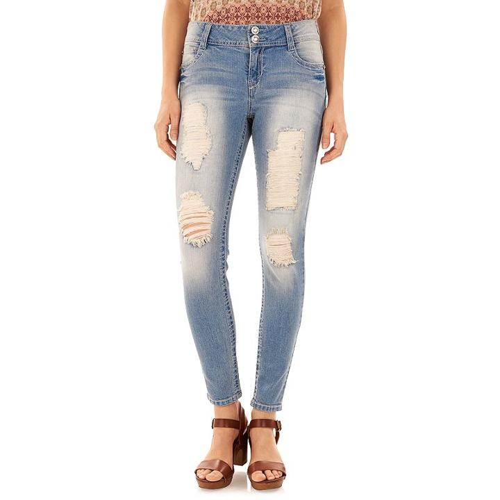 Juniors' Wallflower Curvy Ripped Light Wash Skinny Jeans, Teens, Size: 1, Med Yellow