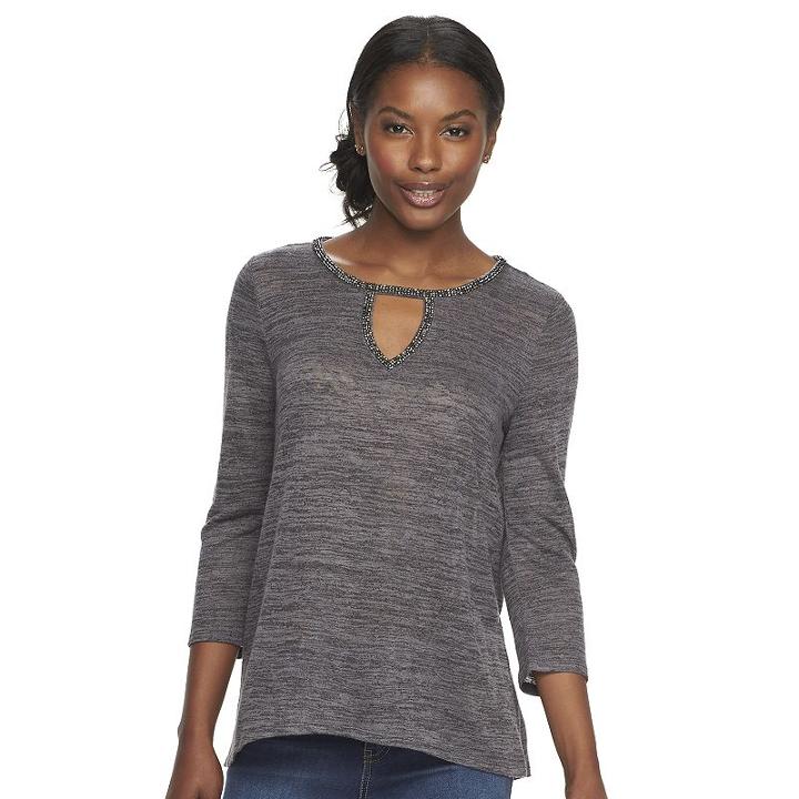 Women's Juicy Couture Embellished Keyhole Top, Size: Xs, Med Grey