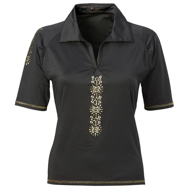 Women's Nancy Lopez Attract Embellished Golf Polo, Size: Medium, Black