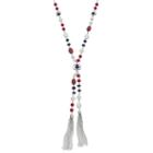 Red, White & Blue Long Beaded Tassel Bolo Necklace, Women's, Multicolor