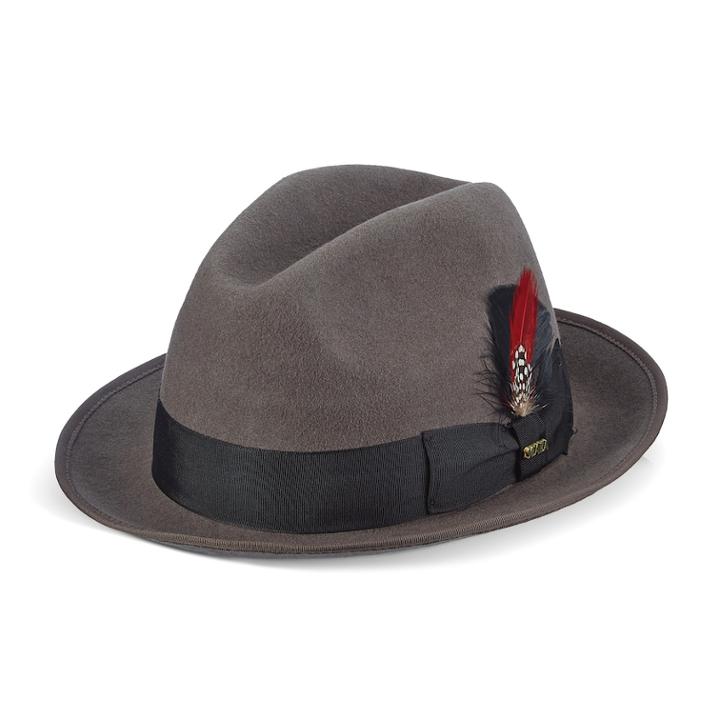 Men's Scala Wool Felt Fedora With Feather, Size: Medium, Grey