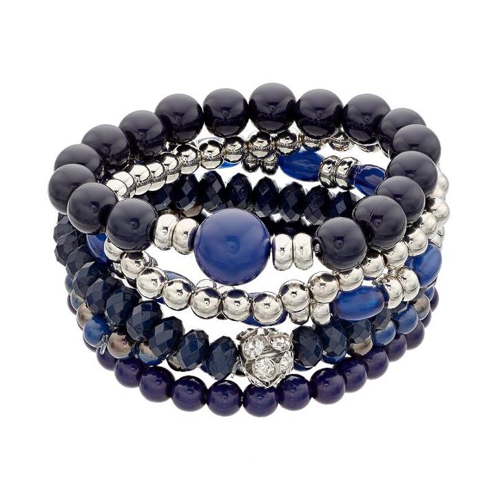 Blue Beaded Stretch Bracelet Set, Women's, Navy