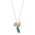 Feather, Disc & Bar Charm Long Necklace, Women's, Turq/aqua