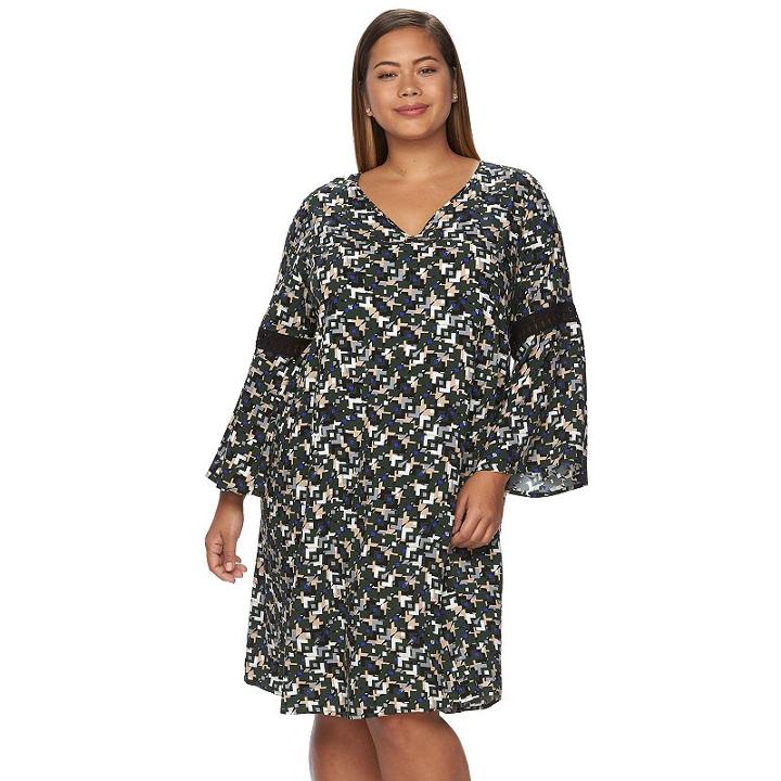 Plus Size Design 365 Printed Eyelet Swing Dress, Women's, Size: 3xl, Dark Green