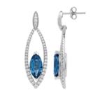 David Tutera Sterling Silver Simulated Blue Topaz & Cubic Zirconia Marquise Drop Earrings, Women's