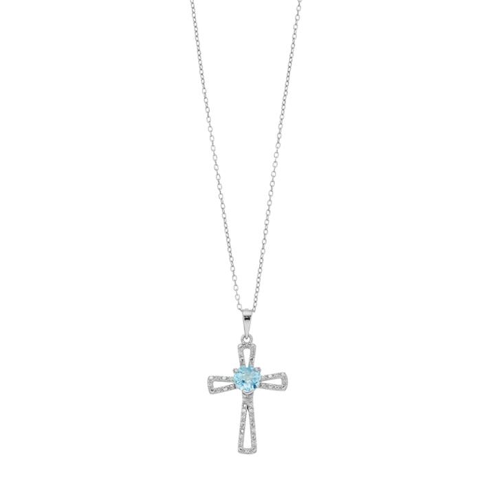 Radiant Gem Sterling Silver Blue Topaz & Diamond Accent Cross Pendant, Women's, Size: 18