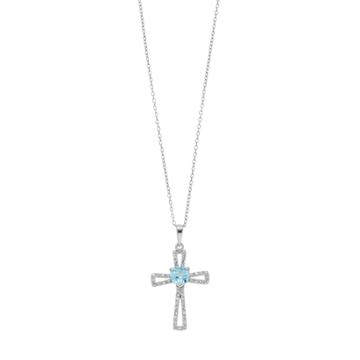 Radiant Gem Sterling Silver Blue Topaz & Diamond Accent Cross Pendant, Women's, Size: 18
