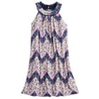 Girls 7-16 Three Pink Hearts Chevron Trapeze Dress, Size: 7, Blue (navy)