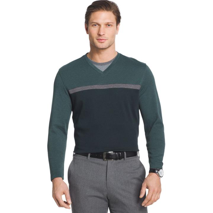 Men's Van Heusen Jaspe Classic-fit Mock-layer Stretch V-neck Sweater, Size: Medium, Lt Green