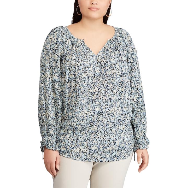 Plus Size Chaps Floral Top, Women's, Size: 2xl, Blue