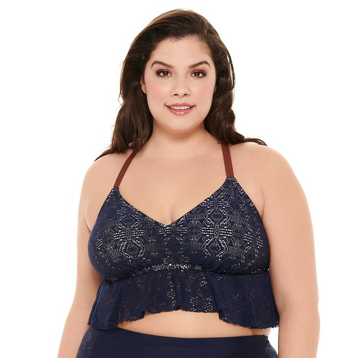 Plus Size Costa Del Sol Crochet Swim Crop Top, Women's, Size: 0x, Blue (navy)