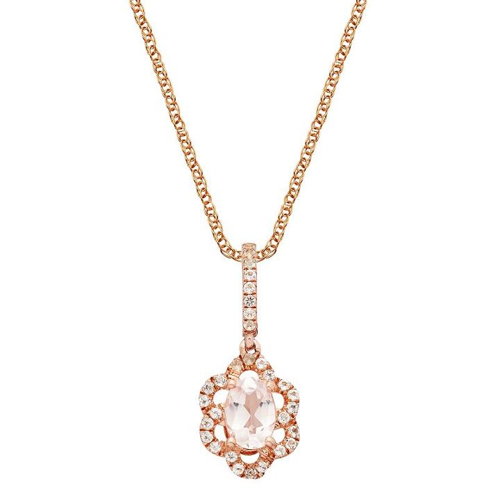 14k Rose Gold Over Silver Morganite & White Zircon Flower Pendant, Women's, Size: 18, Pink
