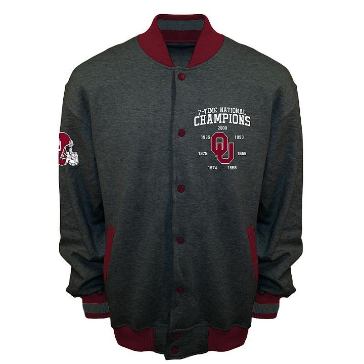 Men's Franchise Club Oklahoma Sooners Classic Commemorative Varsity Jacket, Size: Small, Grey