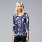 Women's Simply Vera Vera Wang Crinkle Printed Tee, Size: Medium, Dark Grey