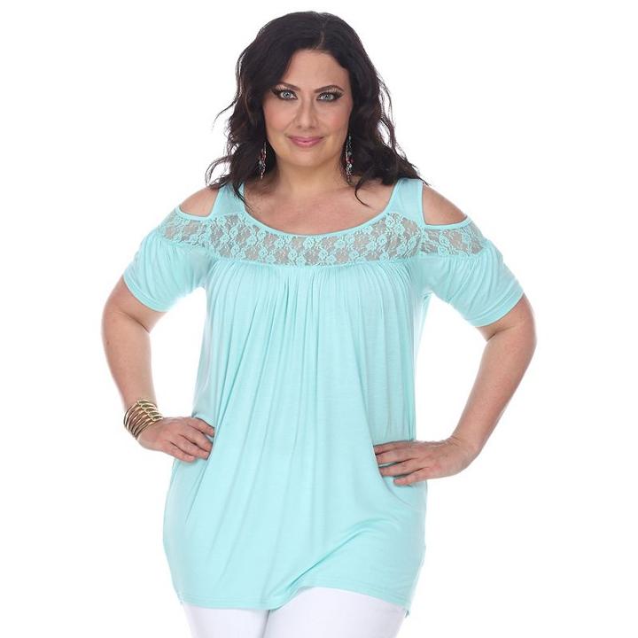 Plus Size White Mark Lace Cold-shoulder Top, Women's, Size: 1xl, Lt Green