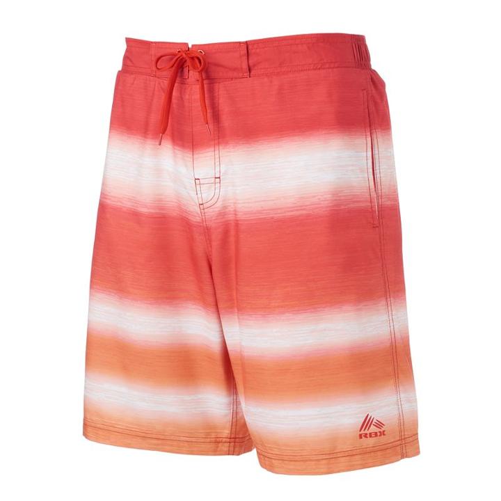 Men's Rbx Striped Performance Swim Trunks, Size: Small, Red
