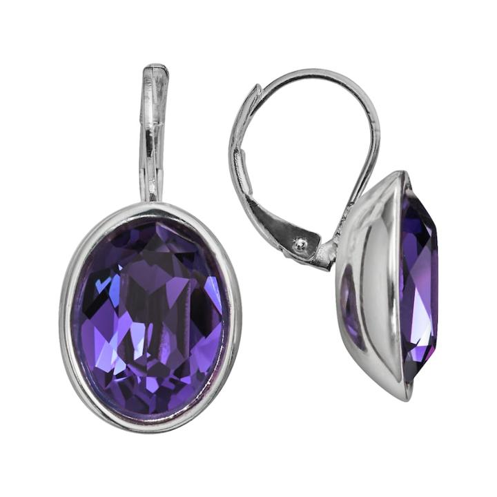 Illuminaire Silver-plated Crystal Oval Drop Earrings - Made With Swarovski Crystals, Women's, Purple