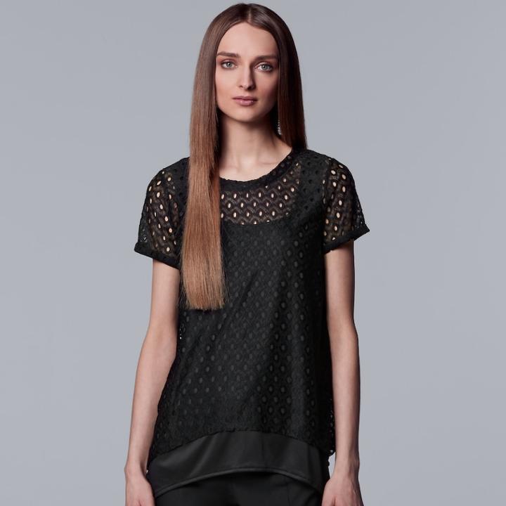 Women's Simply Vera Vera Wang Eyelet Handkerchief-hem Top, Size: Xl, Black