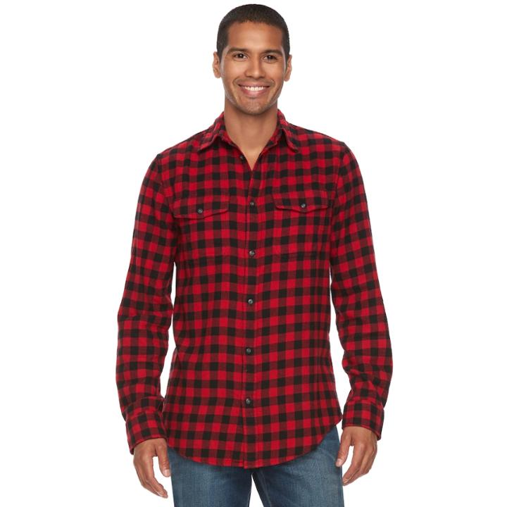 Big & Tall Sonoma Goods For Life&trade; Slim-fit Plaid Stretch Flannel Button-down Shirt, Men's, Size: 3xl Tall, Dark Red