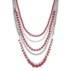 Red Simulated Pearl Layered Necklace, Women's