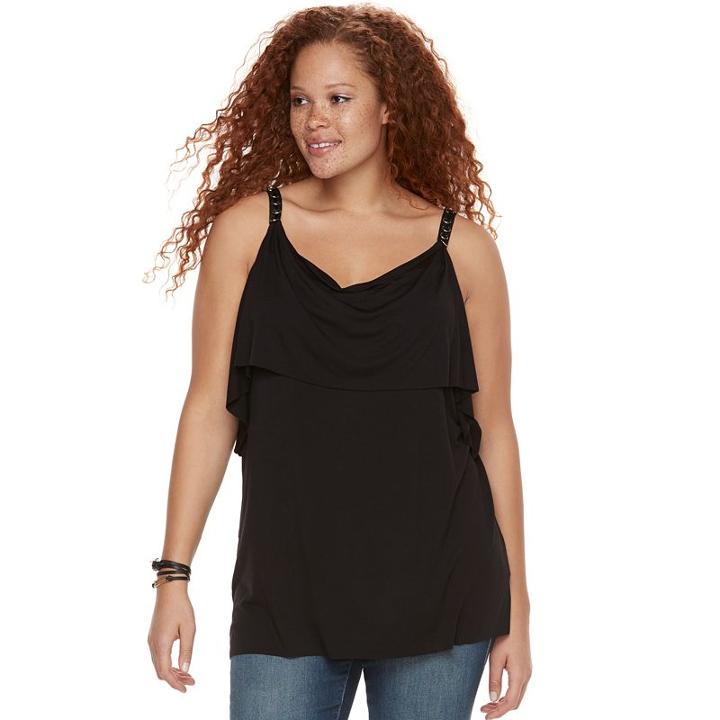 Plus Size Rock & Republic&reg; O-ring Flounce Top, Women's, Size: 3xl, Black
