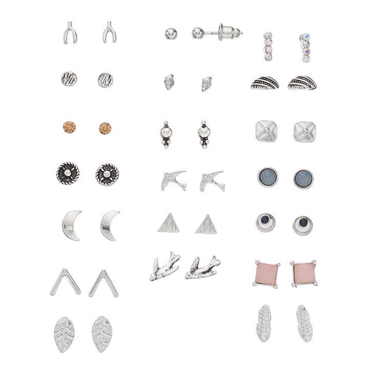 Mudd&reg; Bird, Wishbone & Crescent Nickel Free Stud Earring Set, Women's, Silver
