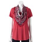 Women's World Unity Print Scoopneck & Scarf Tee, Size: Small, Red