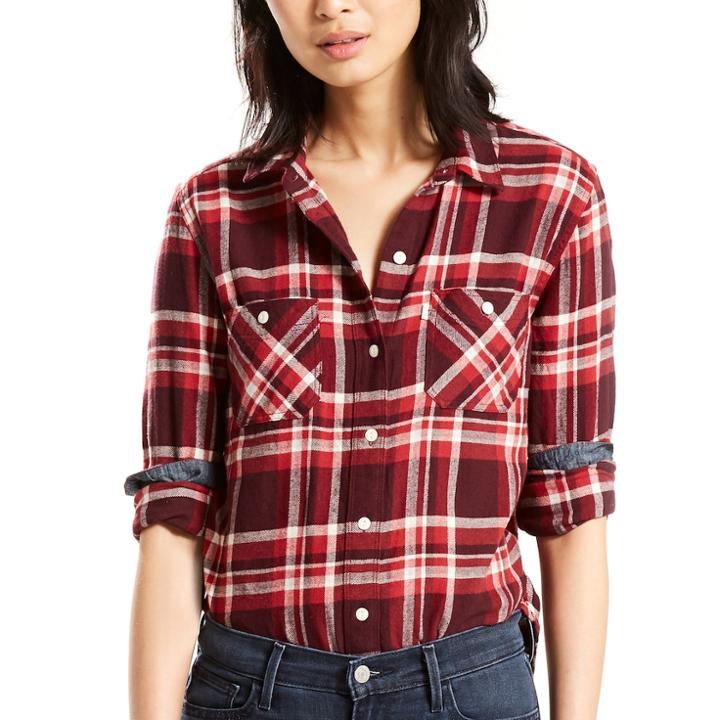 Women's Levi's Workwear Plaid Button-down Shirt, Size: Xs, Red Other