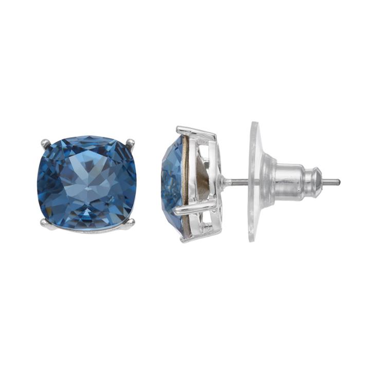 Brilliance Silver Plated Stud Earrings With Swarovski Crystals, Women's, Med Blue