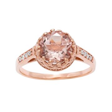 14k Rose Gold Over Silver Morganite Triplet And Lab-created White Sapphire Crown Ring, Women's, Size: 7, Pink