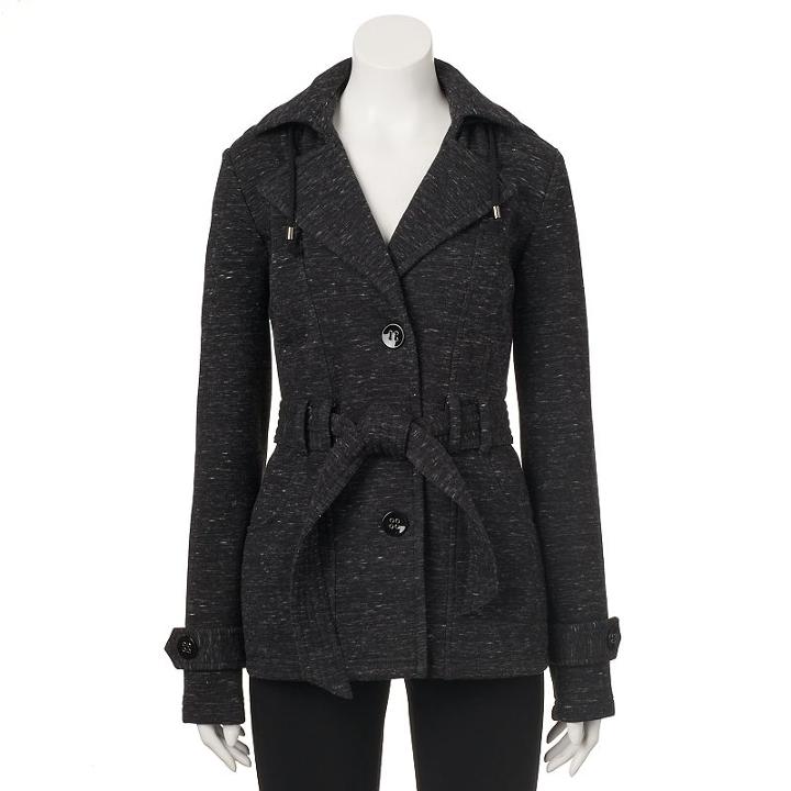 Juniors' Sebby Fleece Trench Coat, Girl's, Size: Large, Black