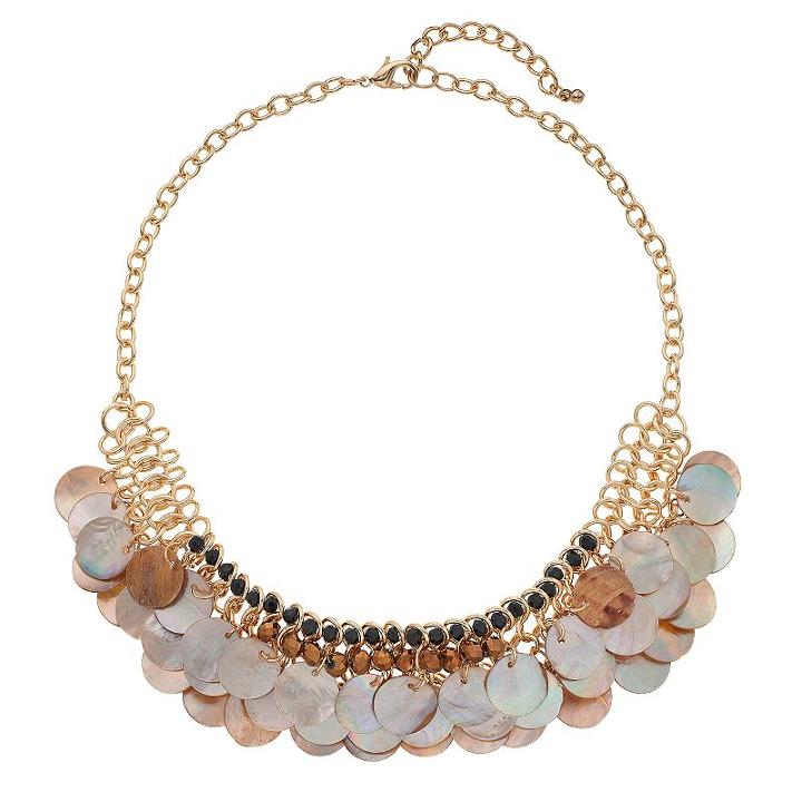 Composite Shell Disc Statement Necklace, Women's, Black