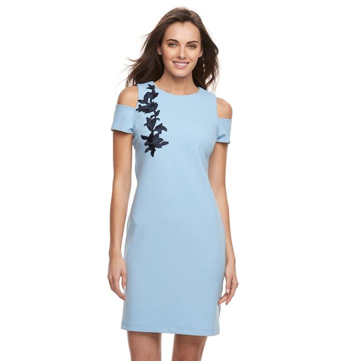Women's Sharagano Embroidered Cold-shoulder Midi Dress, Size: 12, Turquoise/blue (turq/aqua)