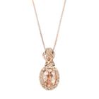 10k Rose Gold Morganite & 1/6 Carat T.w. Diamond Halo Pendant Necklace, Women's, Size: 18, Pink