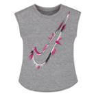 Girls 4-6x Nike Gray Swoosh Logo Burst Curved Shimmer Tee, Girl's, Size: 5, Grey Other