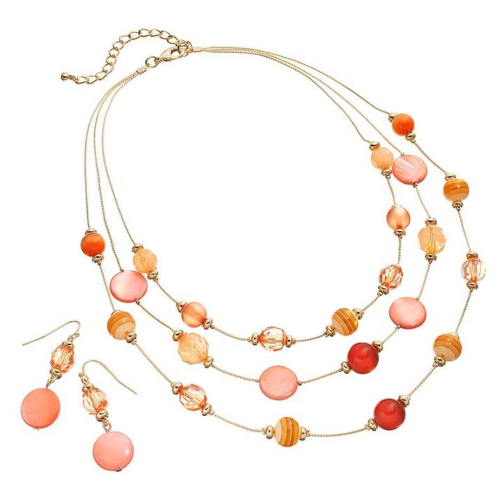 Plus Size Beaded Multi Strand Necklace & Drop Earring Set, Women's, Red Other
