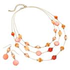 Plus Size Beaded Multi Strand Necklace & Drop Earring Set, Women's, Red Other