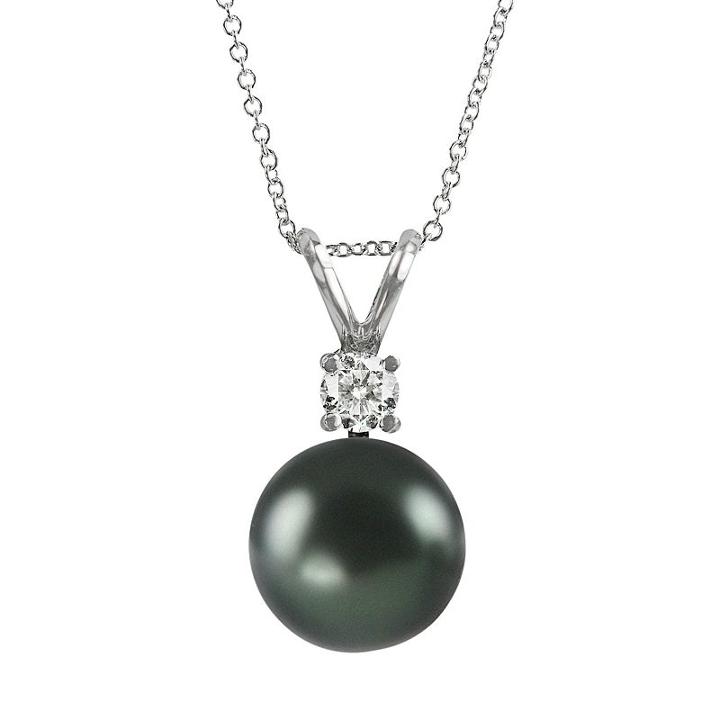 18k White Gold 1/10-ct. T.w. Diamond And Tahitian Cultured Pearl Pendant, Women's, Size: 18, Black