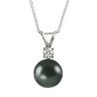 18k White Gold 1/10-ct. T.w. Diamond And Tahitian Cultured Pearl Pendant, Women's, Size: 18, Black